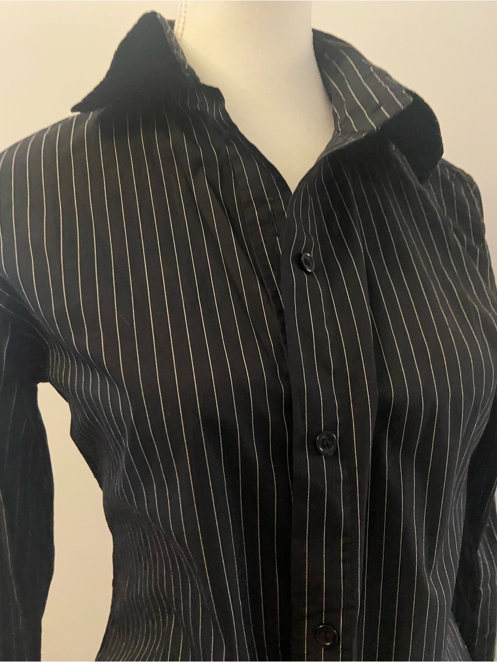 Moda International Black Pinstripe Button-Down Shirt